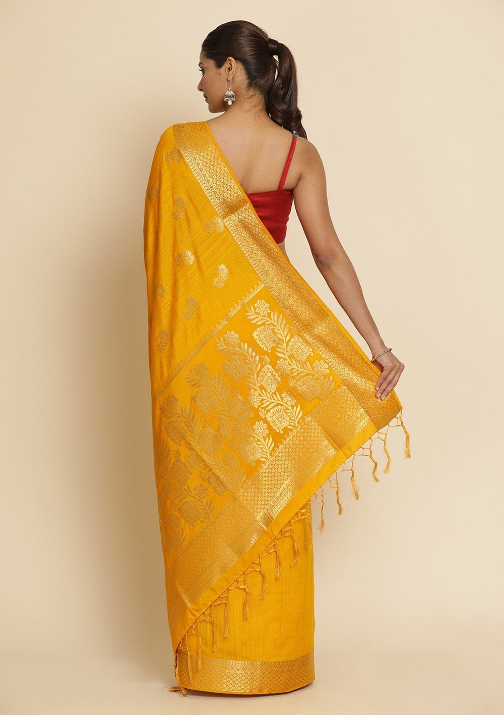 Yellow Zariwork Art Silk Designer Saree - koskii