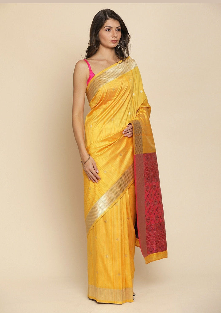 Yellow Zariwork Raw Silk Designer Saree - koskii