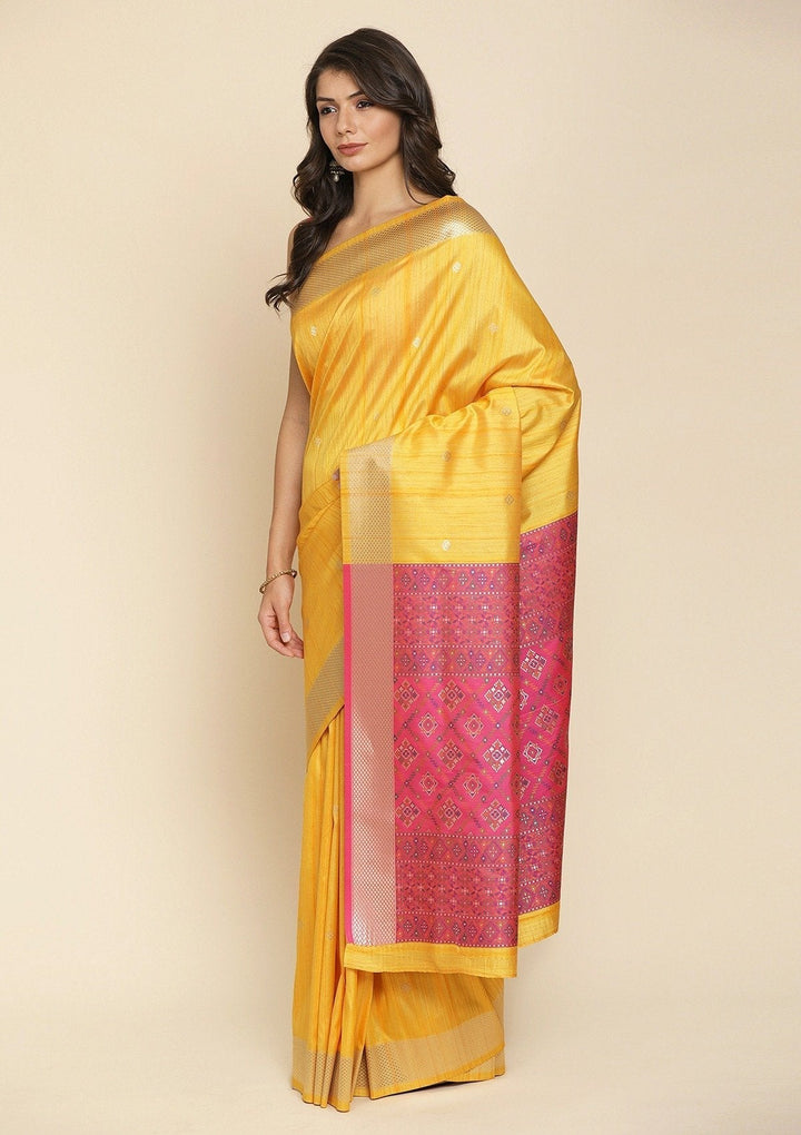 Yellow Zariwork Raw Silk Designer Saree - koskii