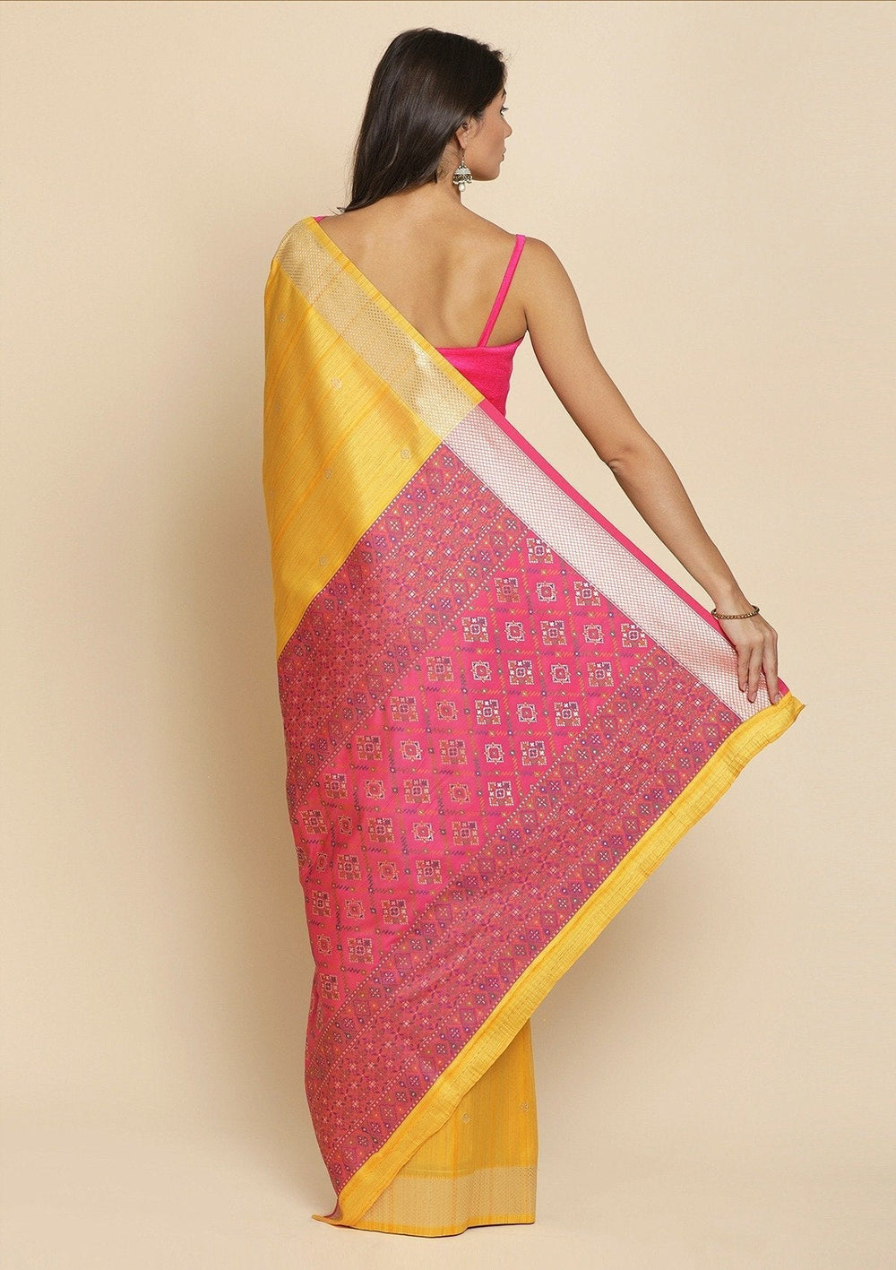 Yellow Zariwork Raw Silk Designer Saree - koskii