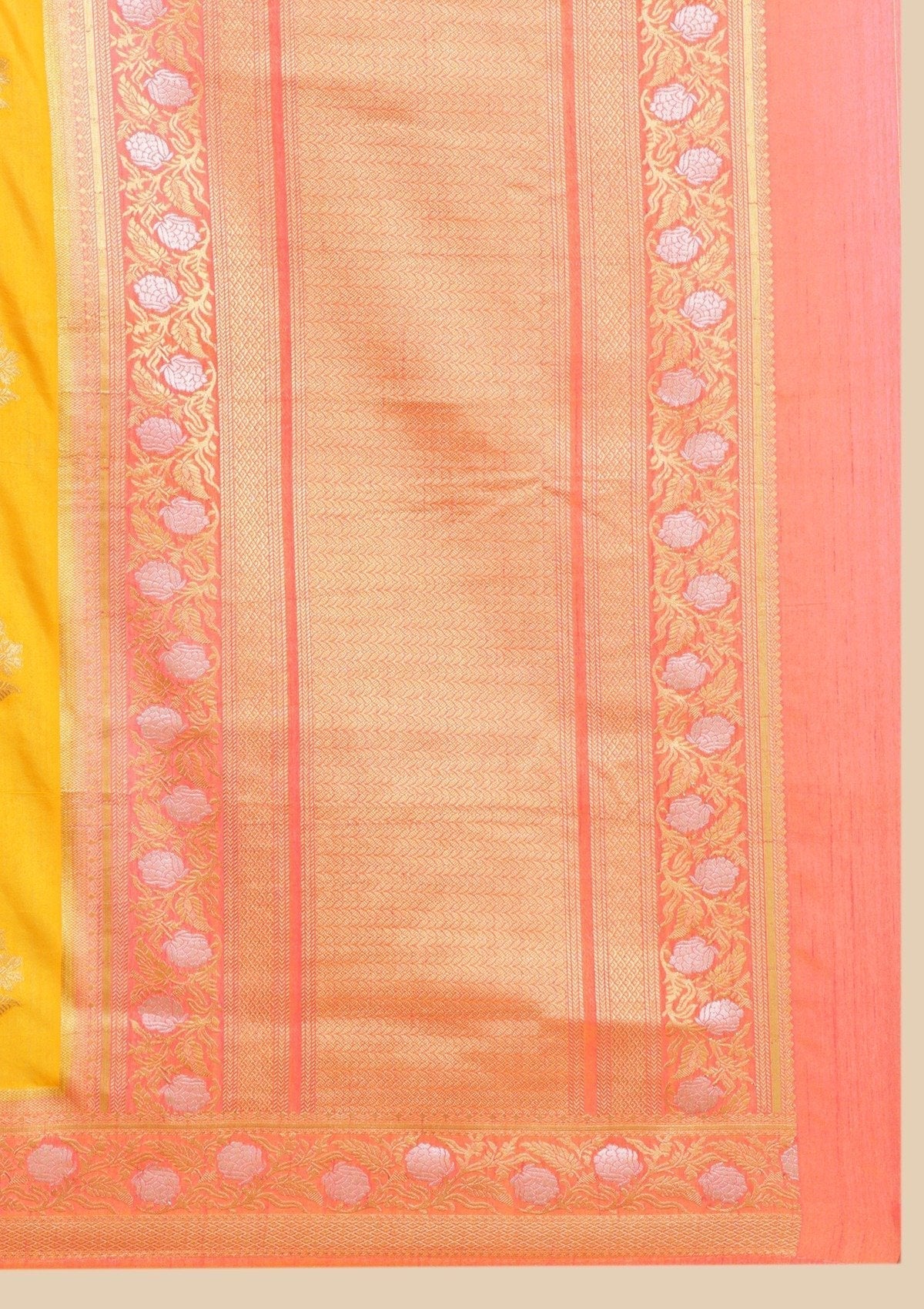 Yellow Zariwork Raw Silk Designer Saree - koskii