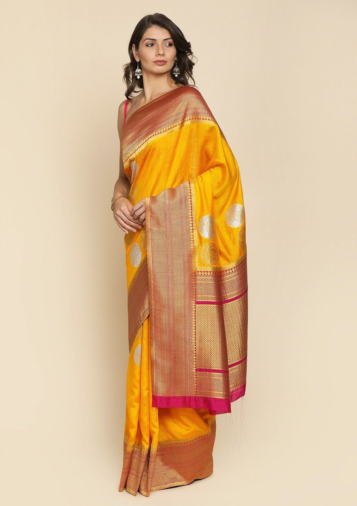 Yellow Zariwork Raw Silk Designer Saree - koskii