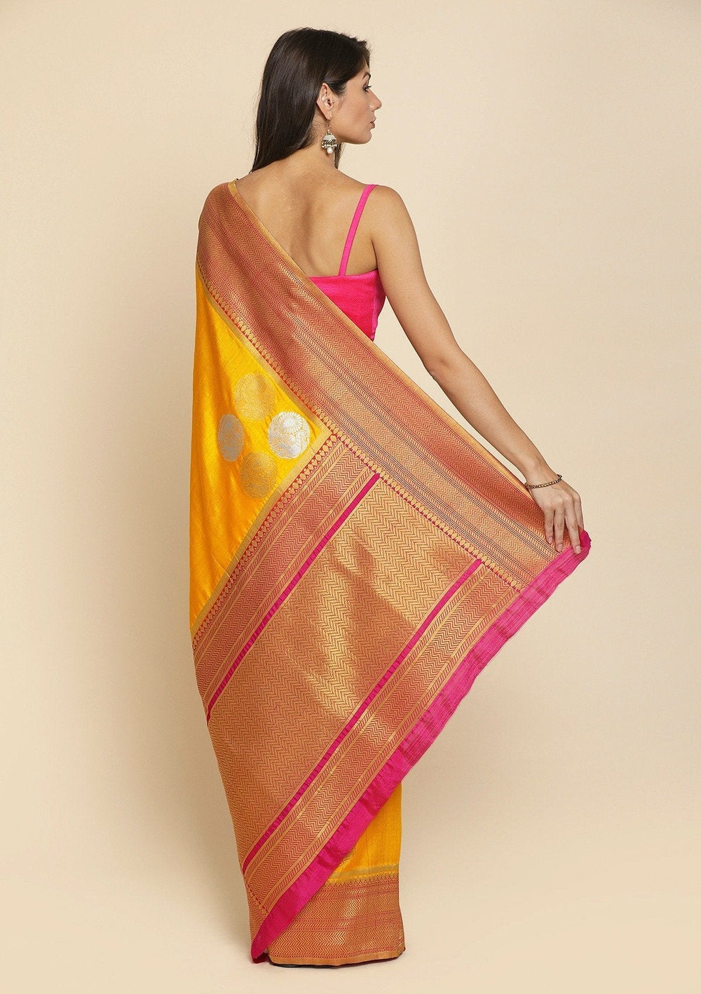 Yellow Zariwork Raw Silk Designer Saree - koskii