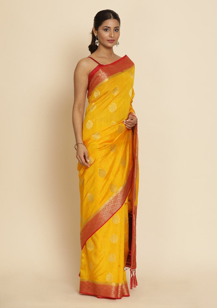 Yellow Zariwork Raw Silk Designer Saree - koskii