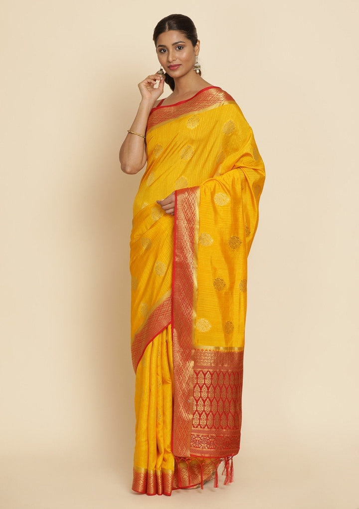 Yellow Zariwork Raw Silk Designer Saree - koskii