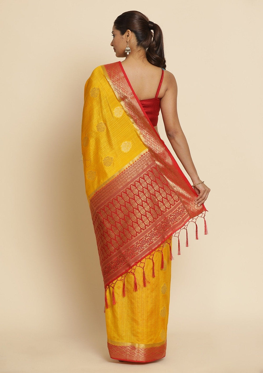 Yellow Zariwork Raw Silk Designer Saree - koskii