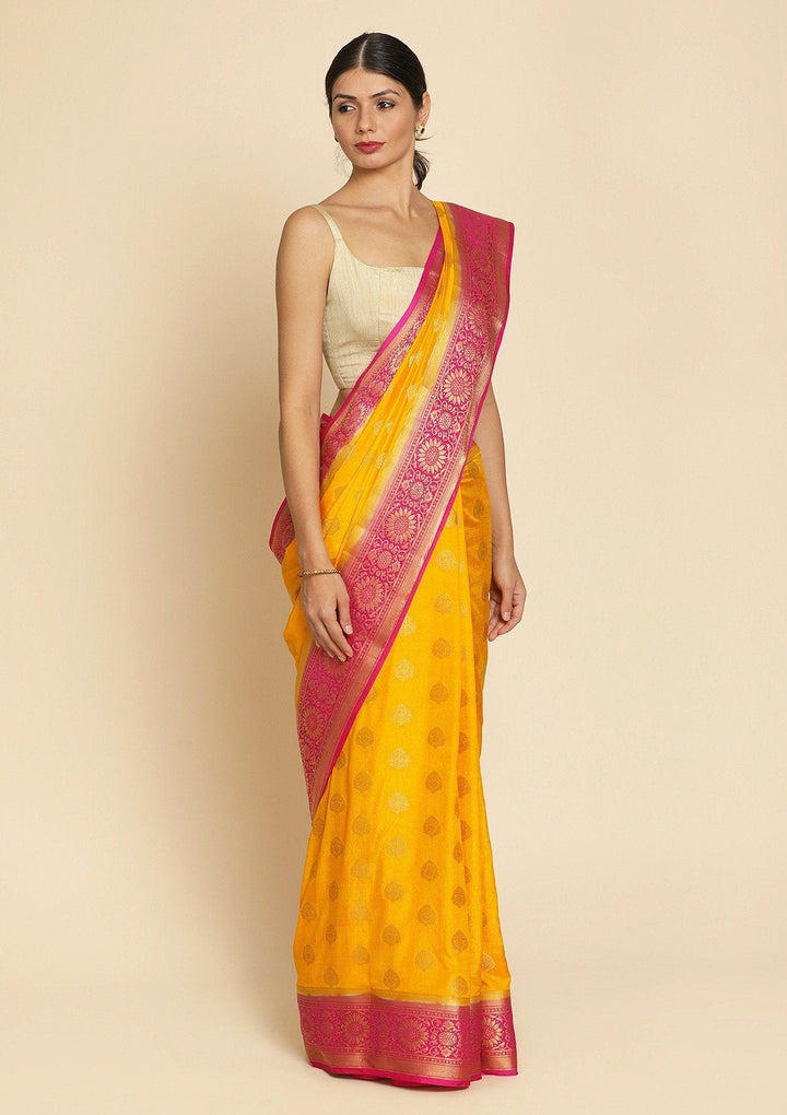 Yellow Zariwork Raw Silk Designer Saree - koskii