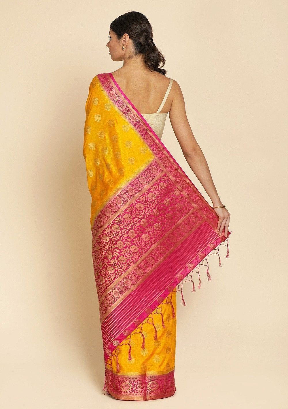 Yellow Zariwork Raw Silk Designer Saree - koskii