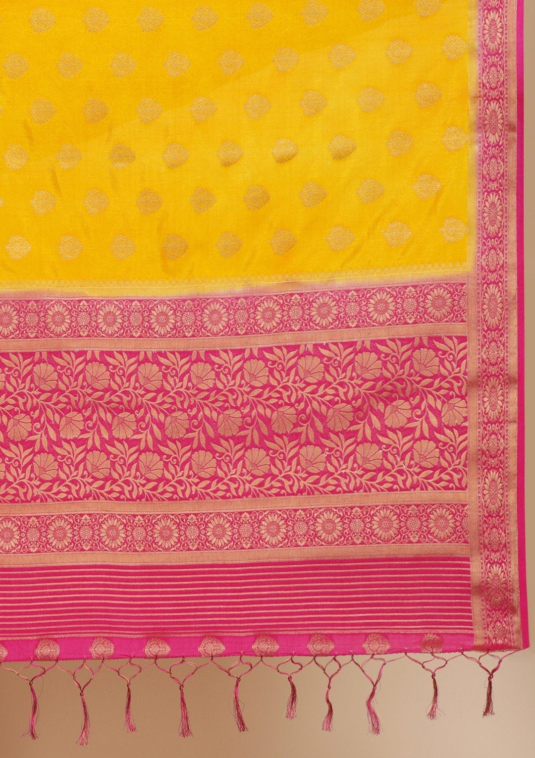 Yellow Zariwork Raw Silk Designer Saree - koskii