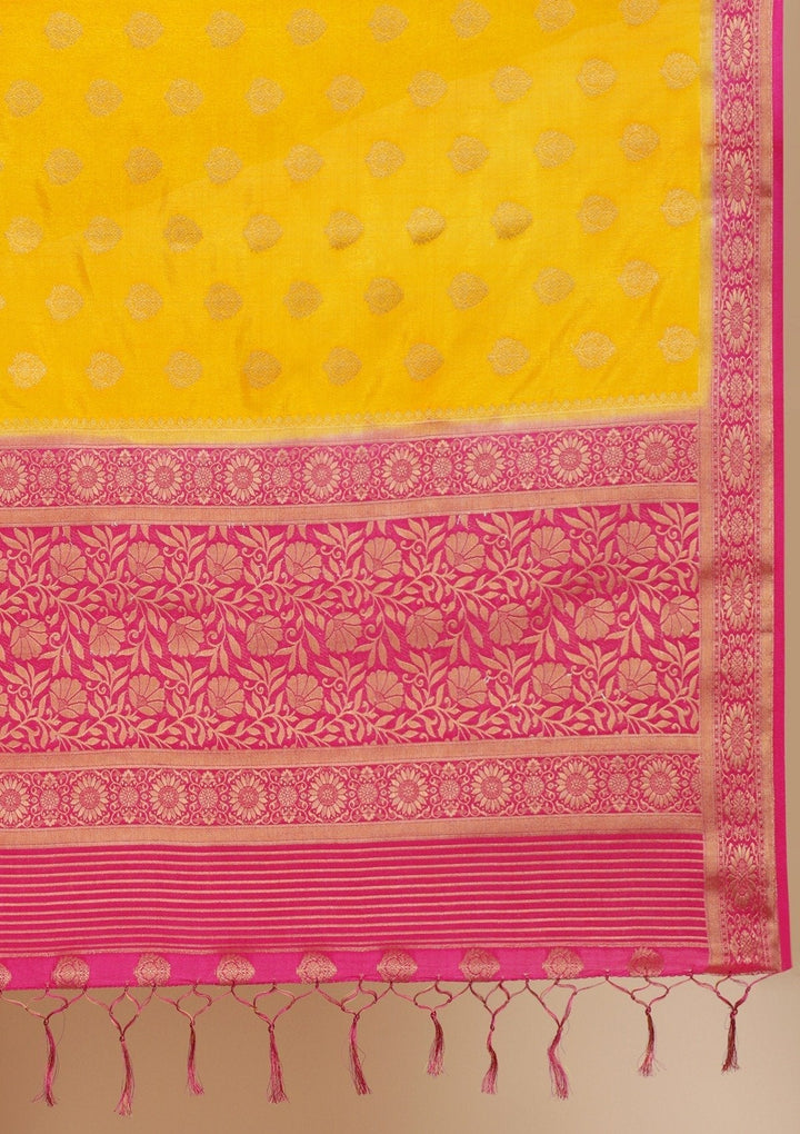 Yellow Zariwork Raw Silk Designer Saree - koskii