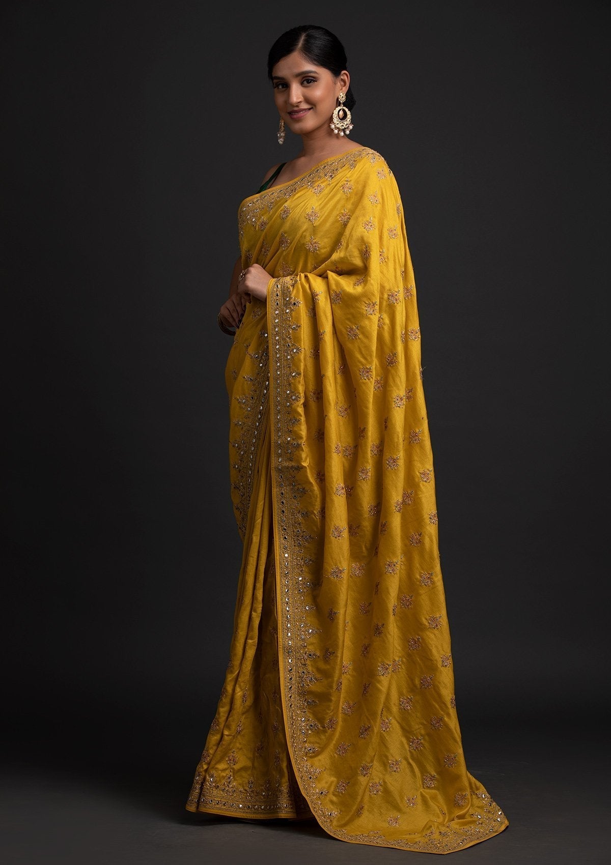 Buy Yellow Zariwork Raw Silk Saree - Koskii