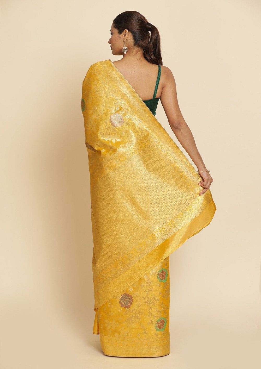 Yellow Zariwork Tissue Designer Saree - koskii