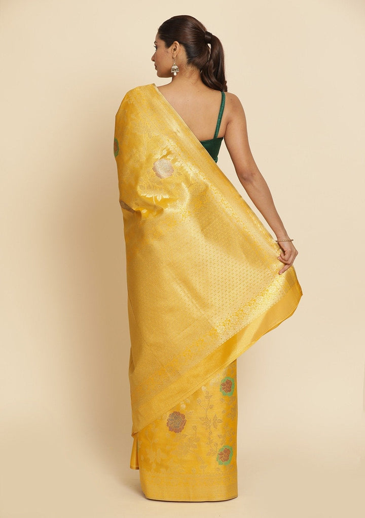 Yellow Zariwork Tissue Designer Saree - koskii